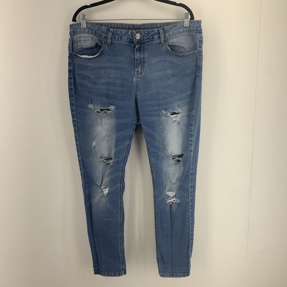 Blue Desire Womens 18 Skinny Ankle Jeans Distressed Holes Ripped Stretch Grunge